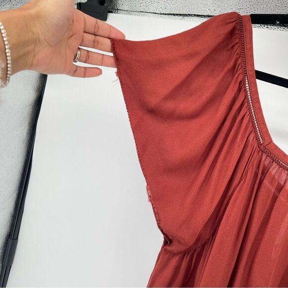 Mossimo Supply Co. Women’s Brown Boho Flowy Keyhole Rayon Short Sleeve Top XXL - Picture 5 of 12